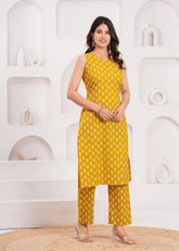 Sleeveless Mustard Cotton Kurta Set – Lightweight, Breathable Ethnic Wear for Effortless Summer Style and Everyday Comfort